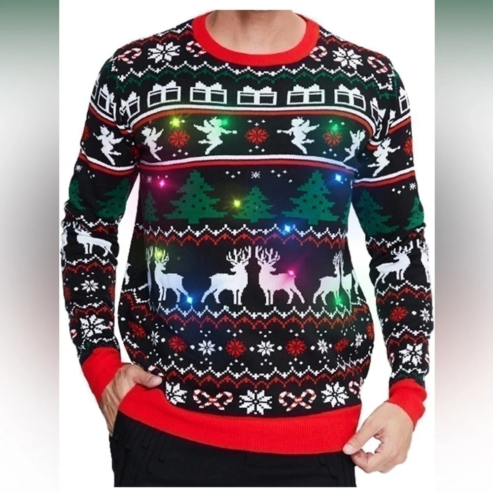 Men/Women Light Up Knitted Ugly Christmas Sweater with Multi-Colored Led